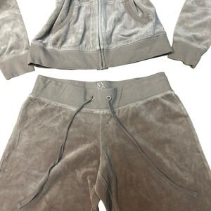 Y2K NY & Company Velour Tracksuit Hoodie Pants Set Taupe Womens Size S